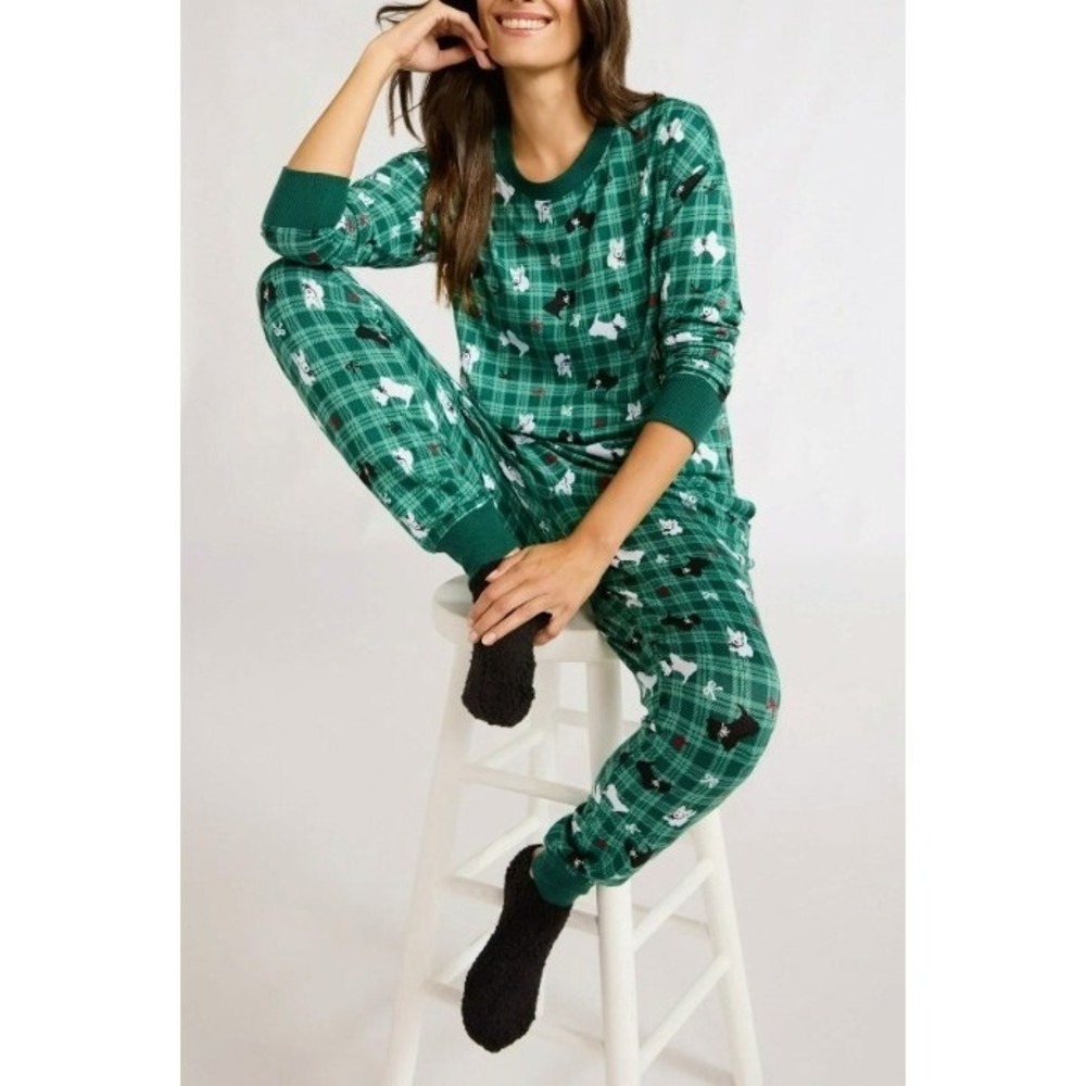 Joyspun Pajama Set Green Plaid Dog Print Sleepwear Mismatched Sizes M/XL NWOT